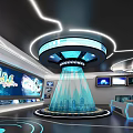 Modern High Tech Control Room Featuring Multiple Screens Curved Consoles and Ergonomic Seats