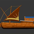 Traditional Orange Boat Featuring Orange Sail Blue Cabin And Ropes