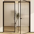 Modern Fluted Glass Casement Door With Black Frame And Palm Plant In Interior