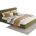 Single Bed with Green Frame White Mattress Black Pattern Bedspread Yellow Throw and Gray Rug 3d model