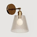 Brass Wall Lamp With Transparent Diamond Pattern Glass Shade For Modern Home Decor