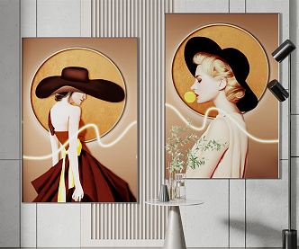 Modern figure painting decorative painting combination 3d model