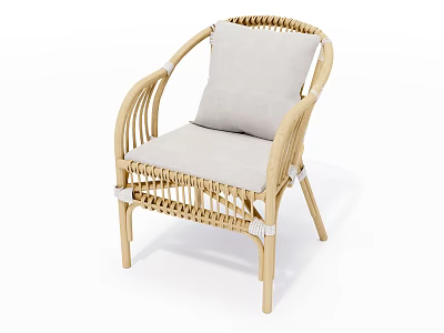 Natural Rattan Leisure Chair With Light Gray Soft Cushion And Simple Design 3d model
