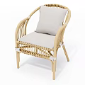 Natural Rattan Leisure Chair With Light Gray Soft Cushion And Simple Design