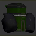 Green Household Trash Bin With Two Black Garbage Bags For Daily Use