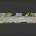Detailed Arch Bridge Model Scene With Traditional Houses Green Plants And Water