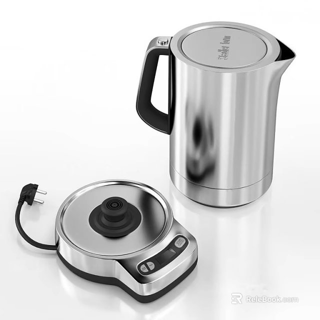 Stainless Steel Electric Kettle With Modern Base Plug And Control Panel 3d model