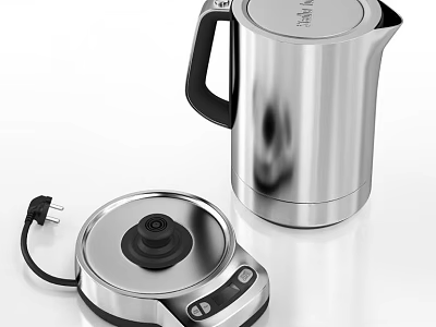 Stainless Steel Electric Kettle With Modern Base Plug And Control Panel 3d model