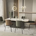 Modern Dining Table Set with Marble Top and Upholstered Chairs under Pendant Lights 3d model