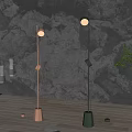 Stylish Floor Lamps in Modern Interior with Gray Stone Wall and Green Plant