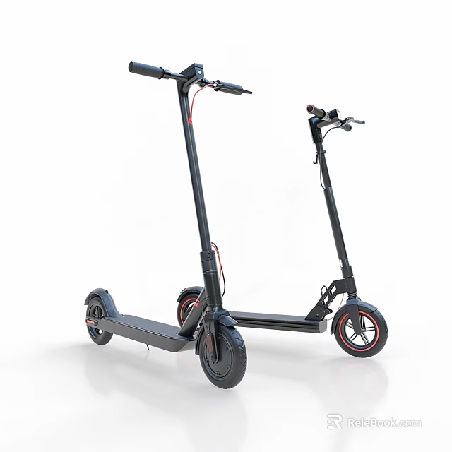 Black Electric Scooter Modern Design With Red Wheel Rims And Two Units 3d model 