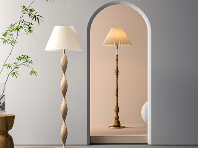 Stylish Floor Lamps With Spiral And Straight Poles White Shades Archway Design 3d model