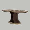 Oval Wooden Dining Table With Decorative Pattern And Unique Modern Base