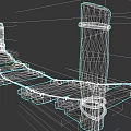 Rustic Wooden Suspension Bridge with Rope Ties and Wooden Posts and Plank Walkway Design