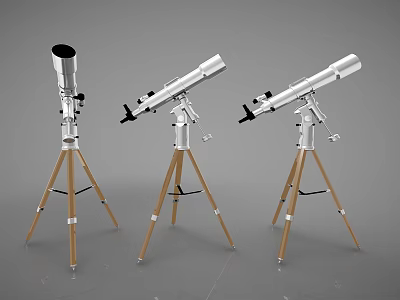 Commercial Equipment Telescopes With Silver Body And Wooden Tripod Stand 3d model