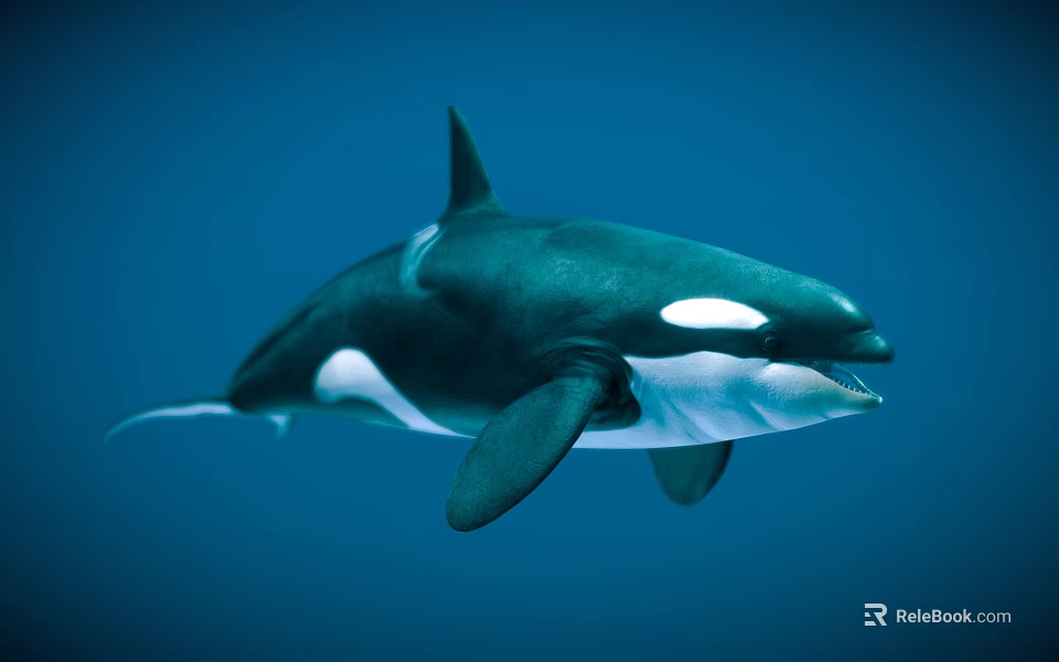 Majestic Orca Aquatic Animal Swimming Underwater in Clear Blue Ocean Waters 3d model 