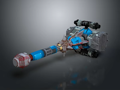 Mechanical Heavy Weapon With Blue Gray Body And Red Mechanical Components 3d model