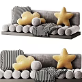 Decorative Golden Star Cloud Round Shaped Pillows With Black White Striped Design On Grey Shelf