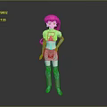 3D Character Model With Pink Hair White Outfit Red R Logo Earrings Gray Gloves Stockings