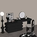 Modern Dressing Table With Round Mirror Cosmetics Decorative Poster And Floor Lamp 3d model
