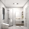Modern Bathroom Interior Design With Glass Shower Enclosure Wall Mounted Vanity And Marble Tiles