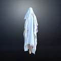 Back View of Woman in White Robe with Head Covered and Bloodstains on Dark Background 3d model