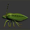 Green Bug With Red Eyes And Yellow Antennae On Gray Background 3d model