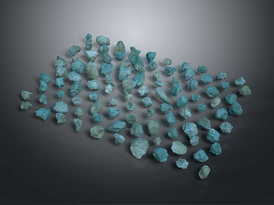 Wood and Stone Materials Showcasing Turquoise Colored Natural Raw Decorative Stones 3d model