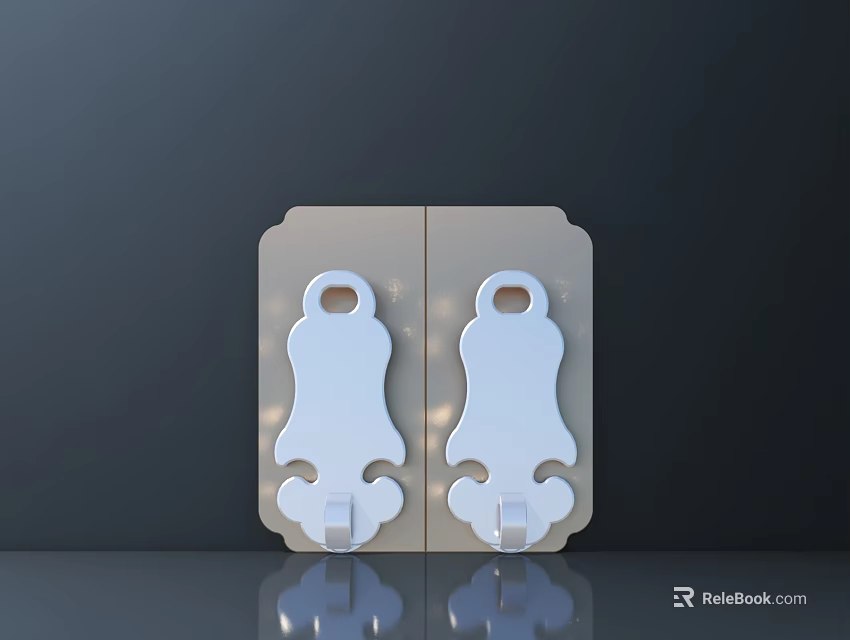 White Sleek Cabinet Handles With Two Symmetrical Designs On Dark Background 3d model 