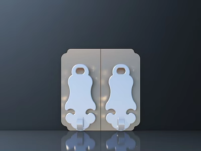 White Sleek Cabinet Handles With Two Symmetrical Designs On Dark Background 3d model