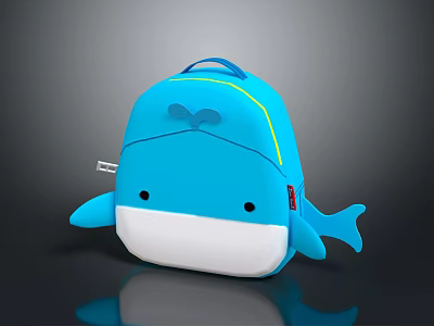Cute Whale Shaped Blue Backpack With Yellow Trim And White Bottom For Kids 3d model