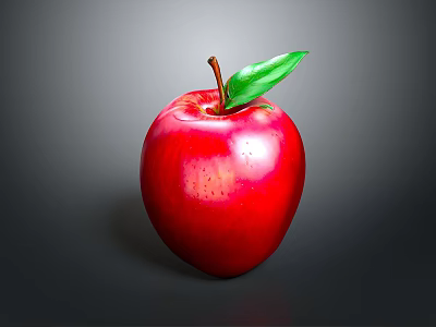 Ripe Shiny Red Apple With Green Leaf On Dark Studio Background 3d model
