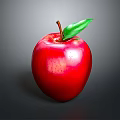 Ripe Shiny Red Apple With Green Leaf On Dark Studio Background