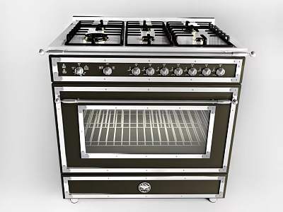 Gas Stove Oven Combo Kitchen Appliance With Multiple Burners Glass Door Black Silver Design 3d model