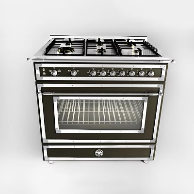 Gas Stove Oven Combo Kitchen Appliance With Multiple Burners Glass Door Black Silver Design 3d model