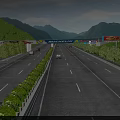 Highway Road Facilities Featuring Multiple Lanes Green Belts Trees Billboards And Scenic Mountain Views
