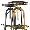 Modern Black and Gold Bar Stools with Metal Frame Wooden Seat and Footrest Design