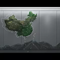 China Map Themed Background Wall With Green 3D Design And Gray Wave Pattern 3d model