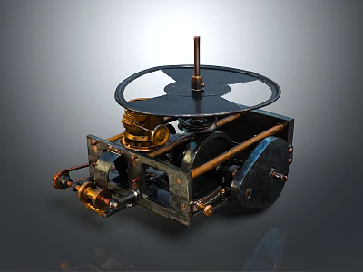 Vintage Mechanical Device With Metal Structure Wheels Gears Fan shaped Component And Brass Parts 3d model
