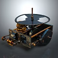 Vintage Mechanical Device With Metal Structure Wheels Gears Fan shaped Component And Brass Parts