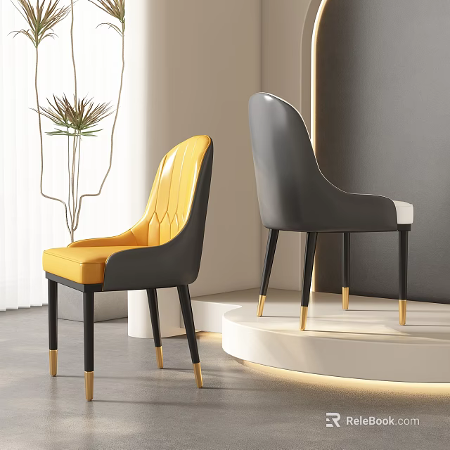 Yellow And Gray Modern Dining Chairs With Black Backrests Seats Black Legs And Gold Accents 3d model 
