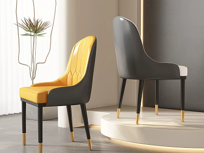 Yellow And Gray Modern Dining Chairs With Black Backrests Seats Black Legs And Gold Accents 3d model