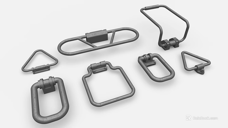 Sturdy Metal Industrial Equipment Parts Including Lifting Rings And Handles In Various Shapes 3d model 