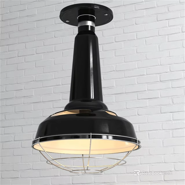 Modern Black Pendant Light With Metal Frame And White Brick Wall Background 3d model 