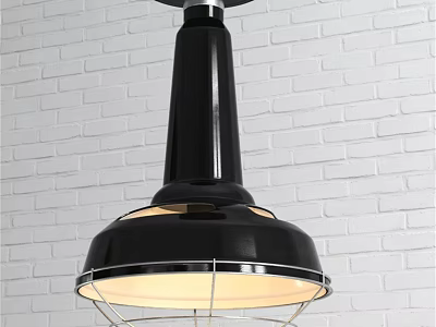 Modern Black Pendant Light With Metal Frame And White Brick Wall Background 3d model