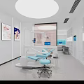 Modern Dental Clinic Interior Featuring Blue Treatment Chair Medical Equipment And Wall