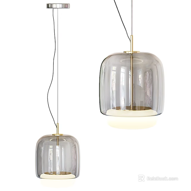 Two Modern Glass Chandeliers With Gold Accents Dome Shape For Interior Design 3d model 