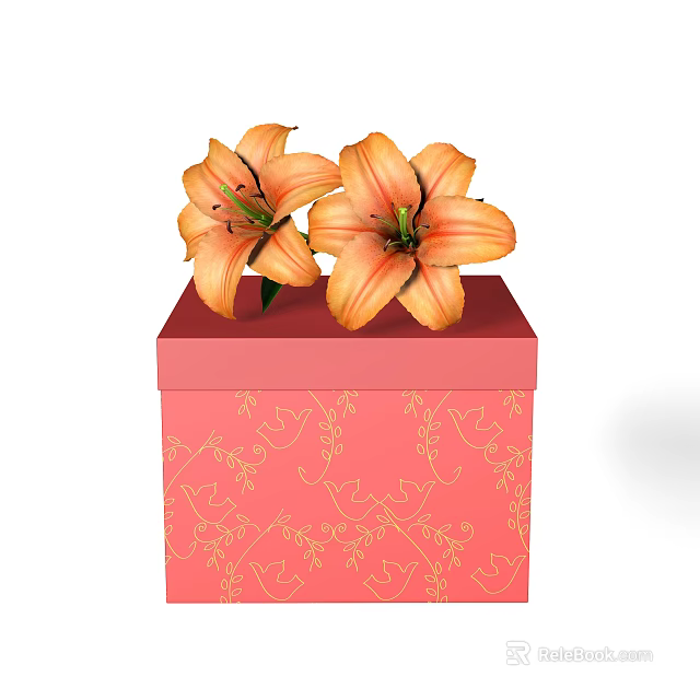 Beautiful Orange Lilies Placed On Pink Decorative Box With Gold Patterns 3d model 