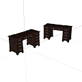Two Dark Wooden Desks With Multiple Drawers For Home Office Setup 3d model