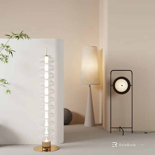 Modern Floor Lamps With Spiral Glass Cone Base And Metal Frame In Minimalist Interior 3d model 